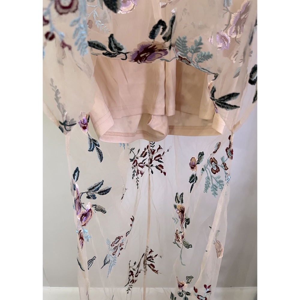 Honey Belle nude romper, shorts w/sheer overlay, floral/flower embroidery design - Picture 8 of 9
